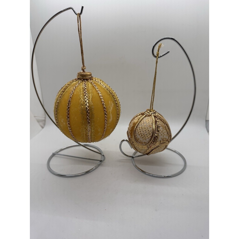 Vintage Gold Fabric Christmas Ornaments Lot of 2 Velvet‎ Brocade 3" & 5"